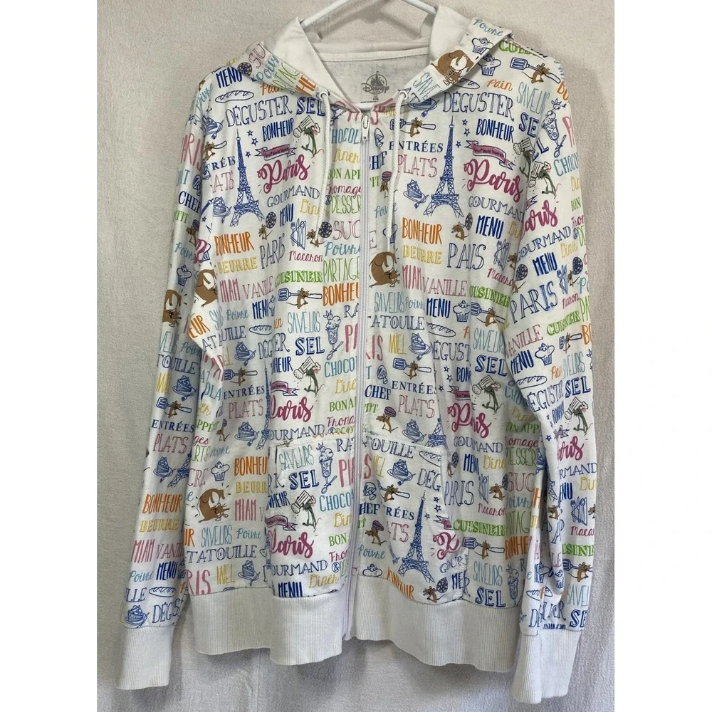 Disney Parks Paris Foodie Graphic Hoodie Zip Up XXL Eiffel Tower Graphic - Picture 2 of 11